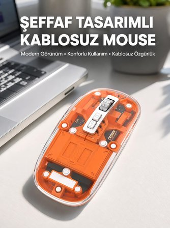 Mey İthalat Mouse Fare Kablosuz Mouse Fare Şarjlı Bluetooth Sessiz 5 Tuşlu Şeffaf