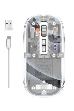 Mey İthalat Mouse Fare Kablosuz Mouse Fare Şarjlı Bluetooth Sessiz 5 Tuşlu Şeffaf