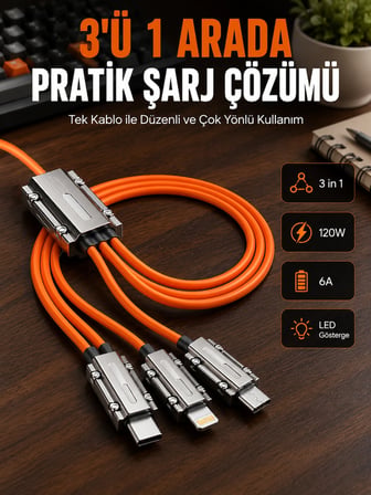 Mey İthalat Yüksek Güç Aktarımı Sunan 6A Destekli Çoklu Bağlantı Şarj ve Veri Kablosu