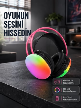 Mey İthalat Ergonomik RGB Bluetooth Kulaklık 3D Ses Yeni Nesil