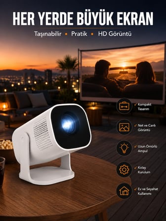 Mey İthalat Akıllı Projeksiyon Powerbankli Taşınabilir Sinema Projektörü 4k HD Kaliteli Yeni Nesil
