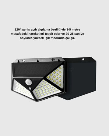 Güneş Enerjili 100 LED Dış Mekan Lamba – Hareket Sensörlü, 2200mAh Bataryalı Solar Aydınlatma