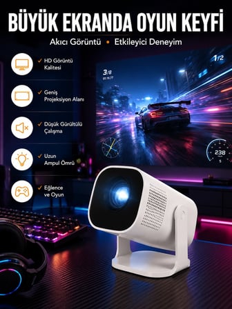 Mey İthalat Şarjlı Projeksiyon Oyun Sinema Projektörü 4K HD Görüntü Kaliteli Yeni Nesil