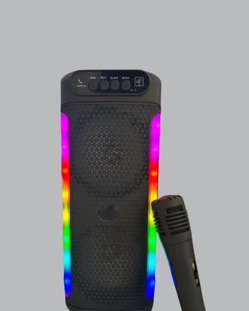 Mey İthalat RGB Işıklı Çift Hoparlörlü Taşınabilir Bluetooth Speaker ve Mikrofon Yeni Nesil