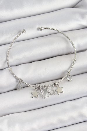 Pirinç Zirkon Taşlı Kelebek Ve Yıldız Model Gümüş Renk Charm Bileklik