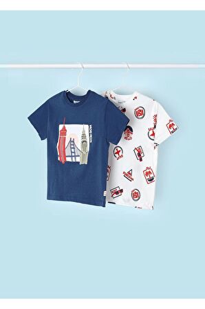 Mayoral 2'li Baskılı Erkek Çocuk T-Shirt Set Lacivert