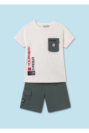 Mayoral Erkek Çocuk 2 Parça Baskılı T-Shirt - Şort Takım Beyaz