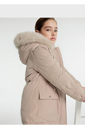 Mayoral Kız Çocuk Kapşonlu Uzun Parka Mont Krem