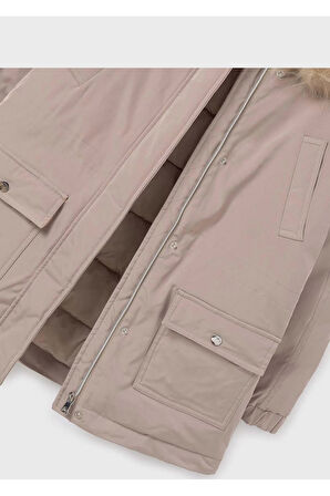 Mayoral Kız Çocuk Kapşonlu Uzun Parka Mont Krem