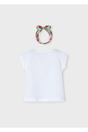 Mayoral Kız Çocuk Baskılı Kafa Bandlı Tişörtü 3009 Beyaz