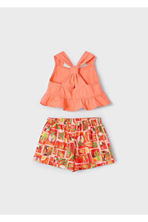 Mayoral Kız Çocuk Baskılı Şort Ve Tişört Takımı 3215 Turuncu