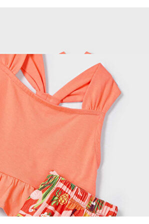 Mayoral Kız Çocuk Baskılı Şort Ve Tişört Takımı 3215 Turuncu