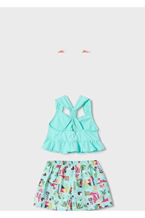 Mayoral Kız Çocuk Baskılı Şort Ve Tişört Takımı 3215 Turkuaz