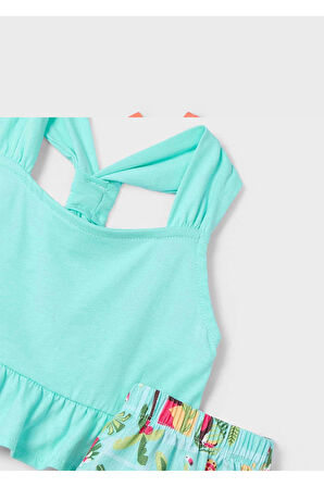 Mayoral Kız Çocuk Baskılı Şort Ve Tişört Takımı 3215 Turkuaz