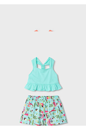 Mayoral Kız Çocuk Baskılı Şort Ve Tişört Takımı 3215 Turkuaz