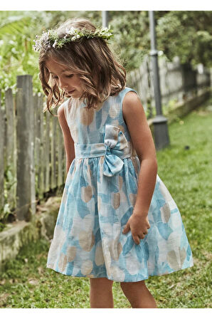 Mayoral Kız Çocuk Çiçek Desenli Astarlı Elbise 3913 Mavi