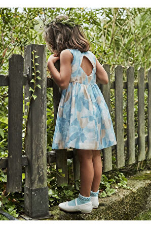 Mayoral Kız Çocuk Çiçek Desenli Astarlı Elbise 3913 Mavi