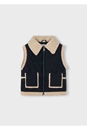 Mayoral Kız Çocuk Kontrast Tüylü Koyun Derisi Yelek 4313 Siyah