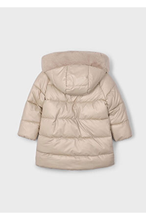 Mayoral Kız Çocuk Kürk Süslemeli Kapüşonlu Uzun Mont 4447 Krem