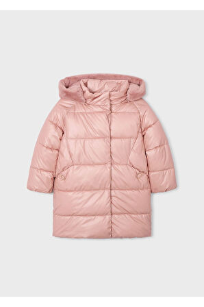 Mayoral Kız Çocuk Kürk Süslemeli Kapüşonlu Uzun Mont 4447 Pembe