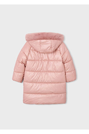 Mayoral Kız Çocuk Kürk Süslemeli Kapüşonlu Uzun Mont 4447 Pembe