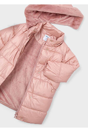 Mayoral Kız Çocuk Kürk Süslemeli Kapüşonlu Uzun Mont 4447 Pembe