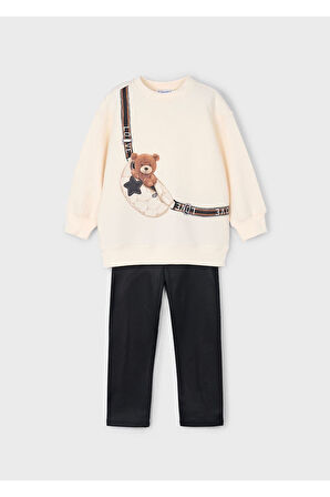 Mayoral Kız Çocuk Oyuncak Ayı Tayt ve Sweatshirt 2 li Takım 4727 Siyah