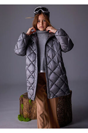 Mayoral Kız Çocuk Dolgulu Yumuşak Tüylü Astarlı Uzun Kışlık Mont 7432 Gri