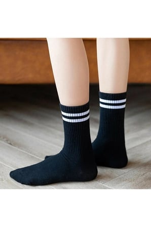 Unisex 6' Lı Siyah Beyaz Uzun Çizgili Tenis Çorabı