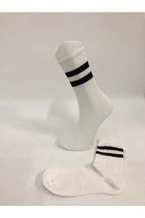Unisex 6' Lı Siyah Beyaz Uzun Çizgili Tenis Çorabı
