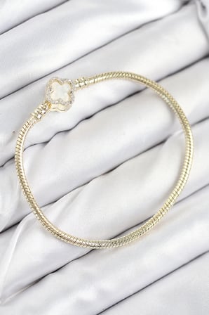 Pirinç Charm Zirkon Taşlı Yonca Model Gold Renk Kadın Bileklik