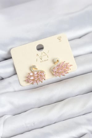 Mey İthalat Pembe Zirkon Taşlı Gold Swan Kuğu Model Kadın Küpe