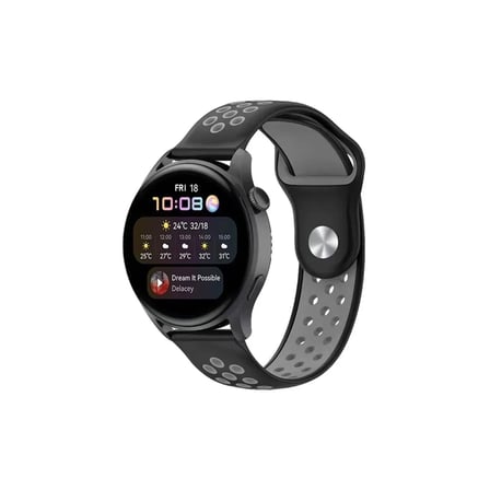 Watch 20mm Spor Delikli Kordon - Siyah-Gri