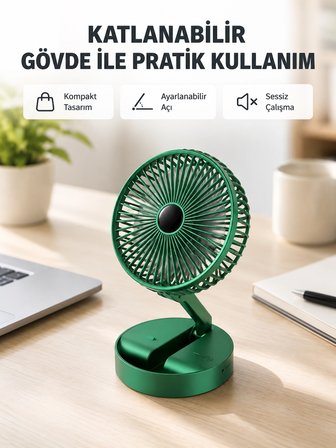 Mey İthalat Şarjlı Katlanabilir Mini Fan – 3 Kademe Hız Ayarı, Taşınabilir Tasarım