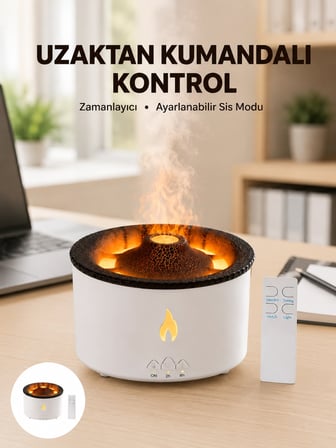 Mey İthalat Alev Efektli Buhar Makinesi – Aromaterapi, Nemlendirme ve Işık Modlu Tasarım Yeni Nesil