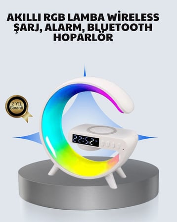 Başucu İçin Tasarlanmış Kablosuz Şarjlı Gece Lambası ve Bluetooth Ses Sistemi