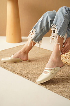 Kadın Terlik Çift Tokalı Burnu Kapalı Ortopedik Terlik Miya