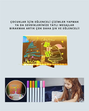 Mey İthalat LED Aydınlatmalı Şeffaf Mesaj Tahtası – 30x20 cm, Neon Etkili Yazılar İçin Tasarlandı