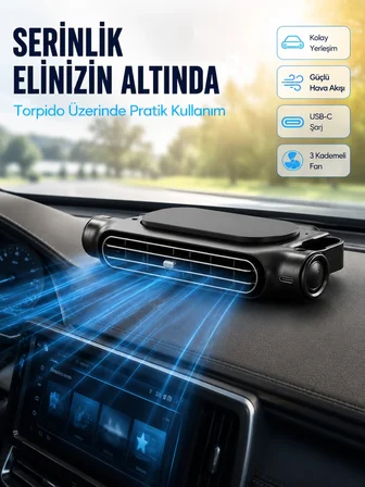 Mey İthalat Araç Koltuk Başlığı Soğutucu Fan USB Şarjlı 3 Kademeli Sessiz Boyun Serinletici