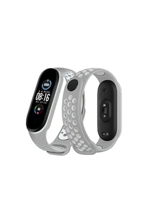 Mi Band 6 Spor Delikli Kordon - Gri-Kırmızı