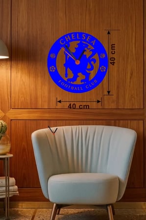 Chelsea FC Logolu Ahşap Duvar Saati - 40x40 cm Taraftar Hediyesi