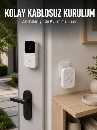 Mey İthalat HD Kameralı Beyaz Görüntülü Kapı Zili Çift Yönlü Sesli Wi-Fi Akıllı Kapı Zili