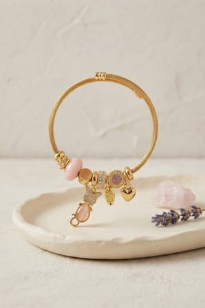 Mey İthalat Pembe Kedi Model Gold Renk Charmlı Bileklik