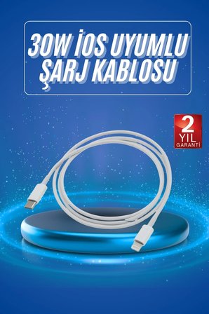 Mey İthalat Type-C Ligtning 30W İOS Şarj Kablosu Hızlı Şarj Kablosu