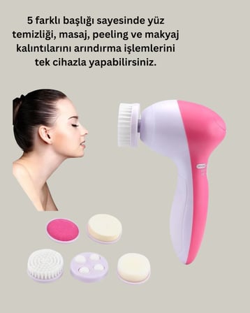 Mey İthalat Derin Temizleme ve Masaj İçin 5 Başlıklı Yüz Cilt Bakım Aleti