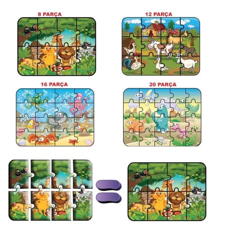 1481 Süper Renkli 4'lü Puzzle - Hayvanlar / 8+12+16+24 Parça Puzzle