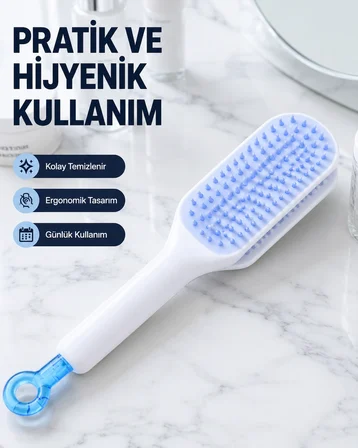 Mey İthalat Otomatik Temizlemeli Saç Fırçası – Ergonomik Tasarım, Masaj Etkili, Elektriklenmeyi Önleyici