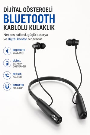 Mey İthalat Dijital Batarya Göstergeli Bluetooth Özellikli Boyun Askılı Kulaklık