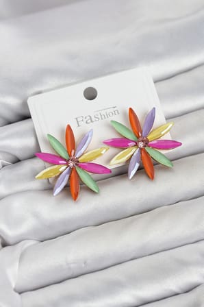Mey İthalat Karışık Renk Kristal Taşlı Lotus Model Kadın Küpe