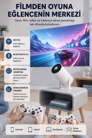Mey İthalat Taşınabilir Projeksiyon Cihazı 4K Destekli Wi-Fi Kablosuz Ekran Yansıtma